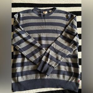 striped blue and grey crewneck sweater